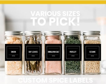 Spice Labels • Minimalistic Design • Custom Spice Labels • Water Resistant • Modern Spice Jar Labels • Pantry Decals Custom Spice Jar Labels