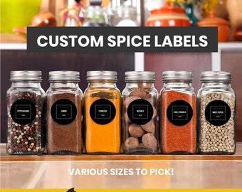 Spice Labels • Minimalistic Design • Custom Spice Labels • Water Resistant • Modern Spice Jar Labels • Pantry Decals Custom Spice Jar Labels