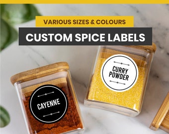 Spice Labels • Minimalistic Design • Custom Spice Labels • Water Resistant • Modern Spice Jar Labels • Pantry Decals Custom Spice Jar Labels