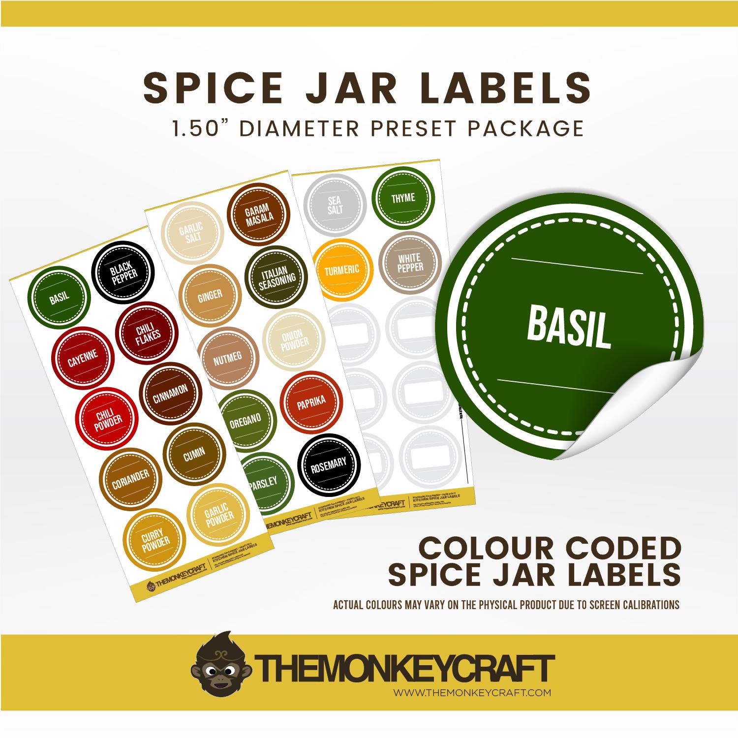 Colourful Spice Labels • Minimalistic Design • Custom Spice Labels • Water Resistant • Modern Spice Jar Labels • Pantry Decals Custom Spice