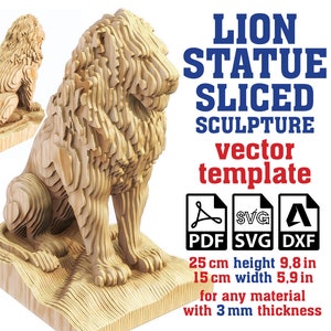 Lion Sculpture Sliced Vector template, Lion Sculpture, Parametric Lion, Lion Statue, Lion Figurine, Lion Laser Cut Files, Lion Svg, Dxf, Pdf