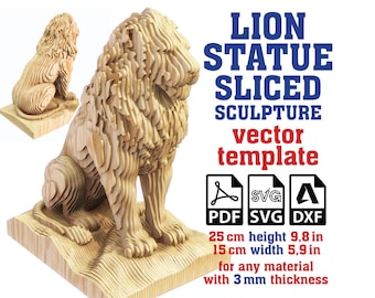 Lion Sculpture Sliced Vector template, Lion Sculpture, Parametric Lion, Lion Statue, Lion Figurine, Lion Laser Cut Files, Lion Svg, Dxf, Pdf