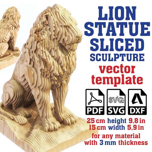 Lion Sculpture Sliced Vector template, Lion Sculpture, Parametric Lion, Lion Statue, Lion Figurine, Lion Laser Cut Files, Lion Svg, Dxf, Pdf