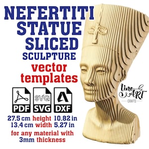 Modèle vectoriel en tranches Sculpture Néfertiti 3 mm, Néfertiti carton, Néfertiti paramétrique, buste de Néfertiti, Svg, Pdf, Dxf, téléchargement numérique