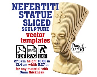 Nefertiti Sculpture Sliced Vector template 3mm, Nefertiti Cardboard, Parametric Nefertiti, Nefertiti Bust, Svg, Pdf, Dxf, Digital Download