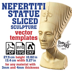 Nefertiti Sculpture Sliced Vector template, Nefertiti Cardboard Sculpture SVG, Parametric Nefertiti Statue, Laser Cut Vector, Svg, Pdf, Dxf