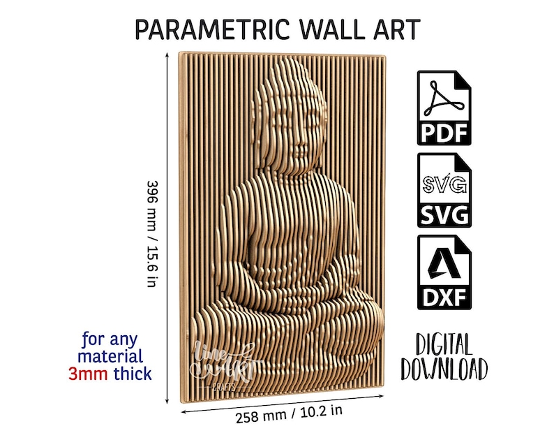Wall Art Panel Buddha, Parametric Vector template, Decorative Panel SVG, PDF, DXF, Digital Download image 1