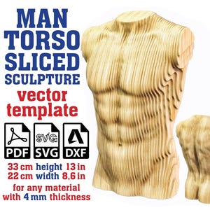 Man Torso Sculpture Sliced Vector template 33cm, Male Torso Sculpture, Parametric Man Torso, Man Statue, Male Statue, Man Body Pdf, Dxf, Svg