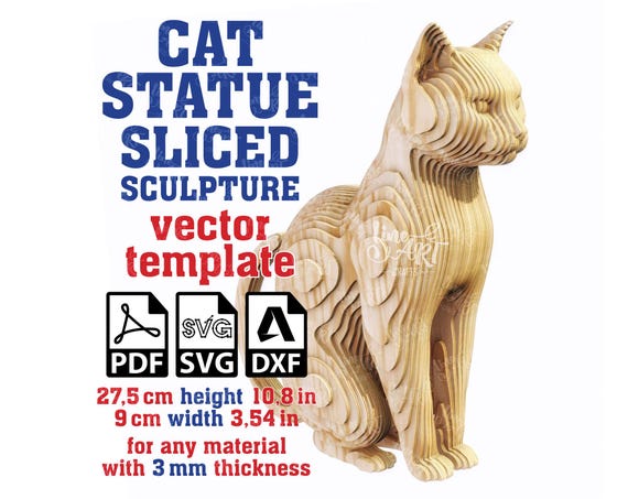 Cat Sculpture Sliced Vector template 3mm, Cat Statue, Parametric Cat Statue, Cat Sculpture, Cat Figurine, Svg, Dxf, Pdf, Digital Download