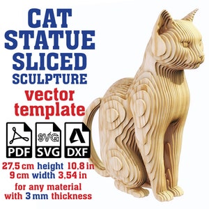 Cat Sculpture Sliced Vector template 3mm, Cat Statue, Parametric Cat Statue, Cat Sculpture, House Cat, Domestic Cat Figurine Svg, Dxf, Pdf