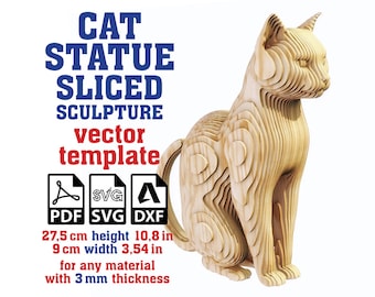 Cat Sculpture Sliced Vector template 3mm, Cat Statue, Parametric Cat Statue, Cat Sculpture, House Cat, Domestic Cat Figurine Svg, Dxf, Pdf