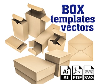 Box templates Vector files, Envelope templates vector, Box template Svg, Cricut Svg, Pdf, Cdr, Ai, Eps, Dxf for Cutter, Printer, Gift