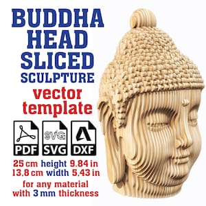 Buddha Head Sliced Vector template 25cm, Buddha Head Sculpture, Parametric Buddha Head Sculpture, Buddha Head Statue, Buddha Svg, Dxf, Pdf