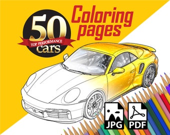 Sports Car Coloring Pages, 50 Printable Cars (Digital Download)