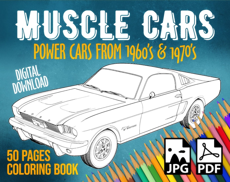 Muscle Cars Coloring Book 50 American Classic Cars Coloring Etsy