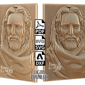 May include: A digital download file featuring a 3D-style vertical slat relief portrait of a bearded figure. The image includes icons for PDF, SVG, and DXF file formats, along with the text "DIGITAL DOWNLOAD" and a stylised "line art" logo.