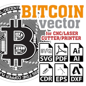 Bitcoin SVG Vektor, Bitcoin Vektor für CNC, Laser, Cutter, Drucker, BTC, Kryptomünze Vektor Vorlage Pdf, Ai, Cdr, Eps, Dxf Digital Download