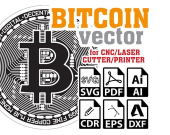 Bitcoin SVG Vector, Bitcoin vector for CNC, Laser, Cutter, Printer, BTC, Crypto Coin Vector template Pdf, Ai, Cdr, Eps, Dxf Digital Download