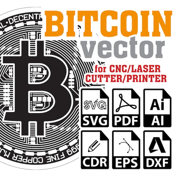 Bitcoin SVG Vector, Bitcoin vector for CNC, Laser, Cutter, Printer, BTC, Crypto Coin Vector template, Bitcoin Svg, Pdf, Ai, Cdr, Dxf, Eps