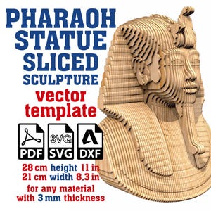 Modèle vectoriel en tranches de sculpture de pharaon 3 mm, statue de pharaon, pharaon égyptien, Toutankhamon, sculpture décorative paramétrique, Svg, Dxf, Pdf
