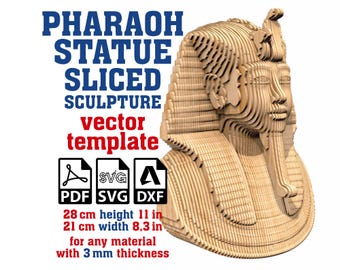 Pharaoh Sculpture Sliced Vector template 3mm, Pharaoh Statue, Egyptian Pharaoh, Tutankhamun, Parametric Svg, Dxf, Pdf Digital Download