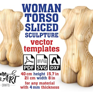 Woman Torso Sculpture Sliced Vector template 40 cm, Female Torso Sculpture, Woman Torso Statue, Female Statue, Female Body, Pdf, Dxf, Svg