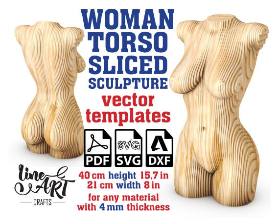 Woman Torso Sculpture Sliced Vector template 40 cm, Female Torso Sculpture, Woman Torso Statue, Female Statue, PDF DXF SVG Digital Download
