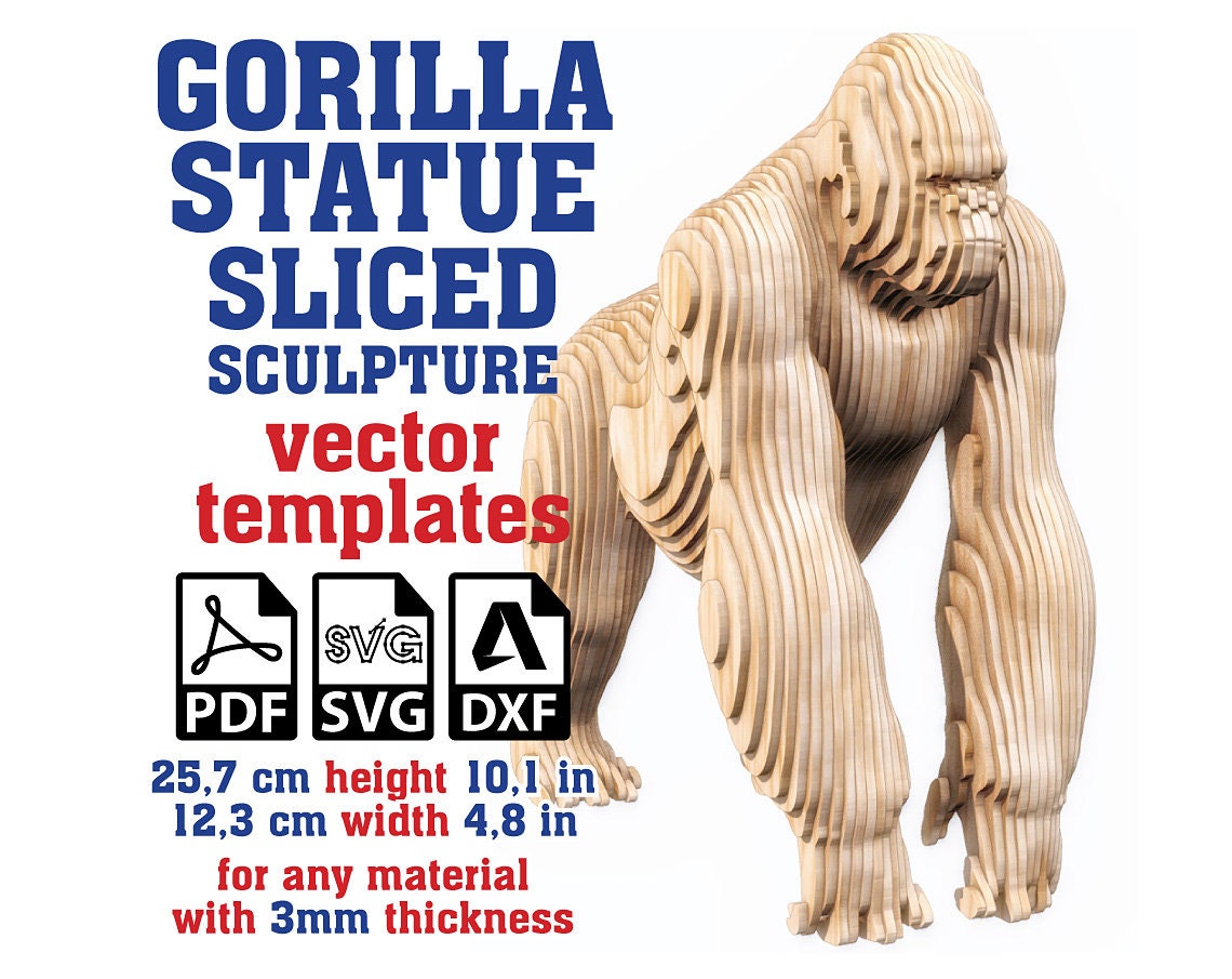 Gorilla Sculpture Sliced Vector Template 3mm, Gorilla Statue Gorilla Sculpture Sliced Vector Template 3mm, Gorilla Statue