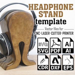Plantilla vectorial de soporte para auriculares, Soporte para auriculares SVG, Soporte para auriculares Regalo personalizado, Plantilla de soporte para auriculares de cartón SVG, Ai, Pdf, Dxf