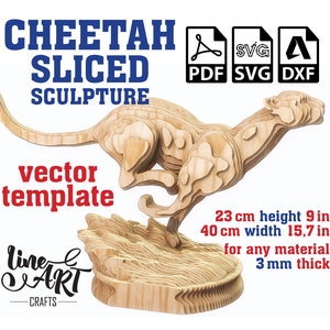 Plantilla vectorial de escultura de guepardo, estatua de guepardo, escultura paramétrica de guepardo, figurita de guepardo, archivos de corte láser de guepardo (SVG, DXF)