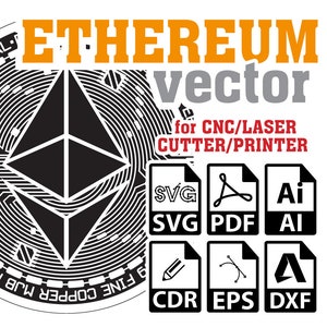 Ethereum Svg Vector, ETH, Ethereum vector for CNC, Laser, Cutter, Printer, Ethereum Svg Template, Crypto Coin SVG, Ai, Pdf, Dxf, Cdr, Eps