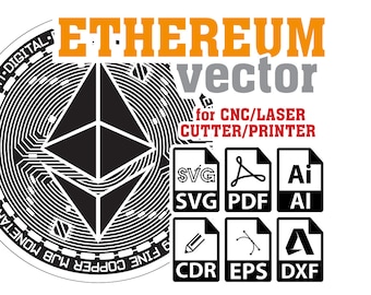 Ethereum Svg Vector, ETH, Ethereum vector for CNC, Laser, Cutter, Printer, Ethereum Svg Template, Crypto Coin SVG, Ai, Pdf, Dxf, Cdr, Eps