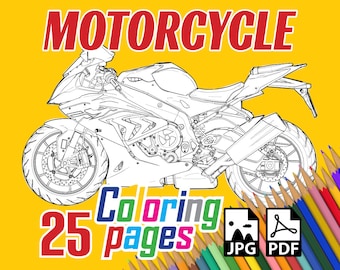 Motorcycle Coloring Book, 25 Printable Pages (JPG, PDF)