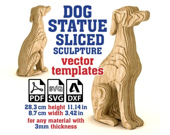 Hunde-Skulptur geschnitten Vektor-Vorlage 3 mm, Hund Karton Statue SVG, Hund Figur Laser Cut-Dateien, Parametrisch, svg, Pdf, Dxf, digitaler Download