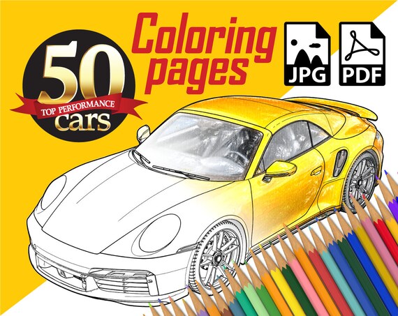 cars coloring pages cars coloring book sports car coloring etsy