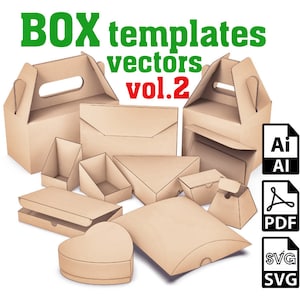 Plantillas de caja SVG Archivos vectoriales vol. 2, lonchera Svg, paquete de almohadas, caja de almohadas Svg, Cricut Svg, Pdf, Cdr, Ai, Eps, Dxf para cortador, impresora