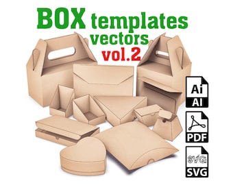 Vak sjabloon SVG Vector-bestanden vol.2, Lunchbox Svg, Pillow Pack, Pillow Box Svg, Cricut Svg, Pdf, Cdr, Ai, Eps, Dxf voor Cutter, Printer