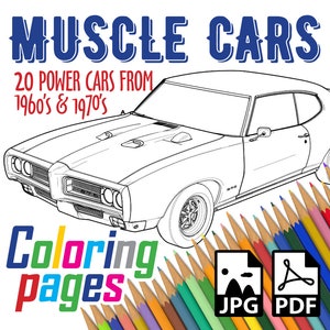 Muscle Cars Coloring Book, 20 American Classic Cars Coloring Pages, Cars Coloring Book, Muscle Cars Coloring Pages JPG, PDF Digital Download