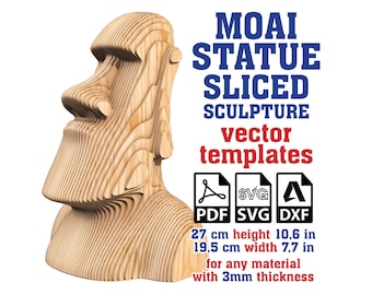 Moai Statue Sliced Sculpture 3mm Vector template, Moai Sculpture Laser Cut, Moai Statue Parametric Sculpture, SVG, PDF, DXF Digital Download