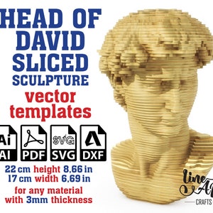 Plantilla vectorial de escultura de la cabeza de David, escultura de la cabeza de David, estatua de la cabeza de David, estatua paramétrica de David, David SVG, DXF, PDF