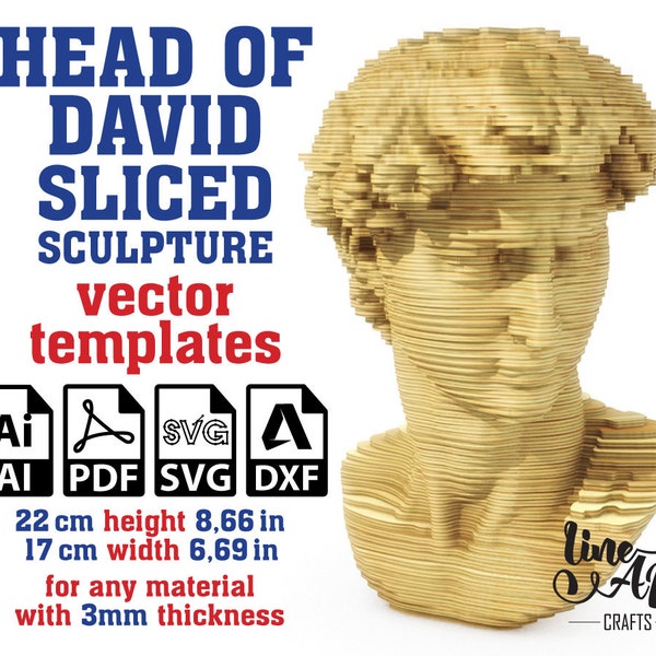 Head of David Sculpture Sliced Vector template, Head of David Sculpture, Head of David Statue, David Parametric Statue, David Svg, Dxf, Pdf