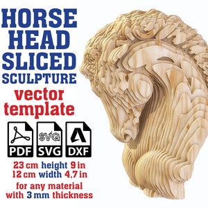Horse Head Sculpture Sliced Vector template, Horse Sculpture, Parametric Horse Head Statue, Horse Statue, Horse Head, Horse Svg, Dxf, Pdf