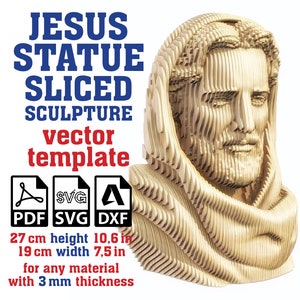 Jesus Statue Sliced Vector template, Jesus Sculpture, Parametric Jesus Statue, Jesus Statue, Jesus Figurine, Religious Decor Svg, Dxf, Pdf