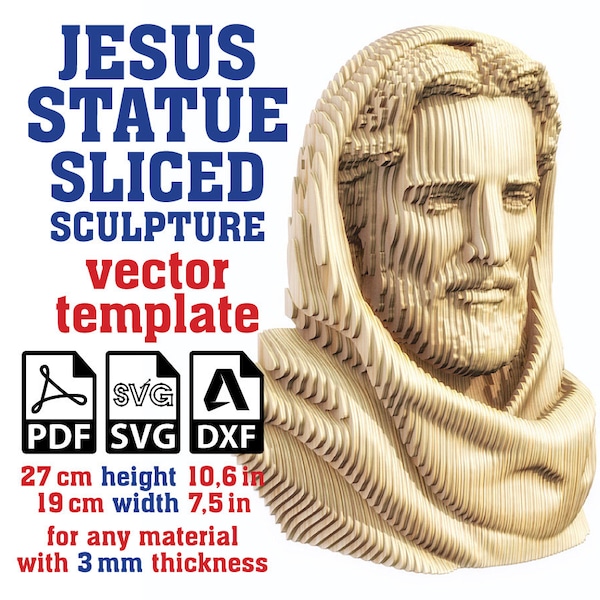 Jesus Statue Sliced Vector template, Jesus Sculpture, Parametric Jesus Statue, Jesus Statue, Jesus Figurine, Religious Decor Svg, Dxf, Pdf