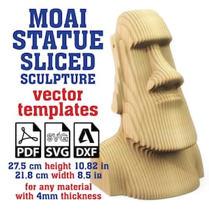 Plantilla vectorial de escultura de moai cortada a láser de 4 mm, escultura de moai cortada a láser, estatua de moai en formato SVG, escultura paramétrica, cartón, SVG, PDF, DXF