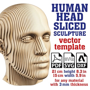 Plantilla vectorial de escultura de cabeza cortada de 3 mm, escultura de cabeza de hombre, cabeza paramétrica, escultura de cabeza humana, escultura de cabeza masculina Svg, Dxf, PDF