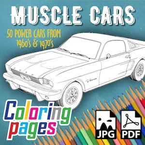 Muscle Cars Coloring Book, 50 American Classic Cars Coloring Pages, Cars Coloring Pages, Cars Coloring Book download, 50 Muscle Cars JPG,PDF