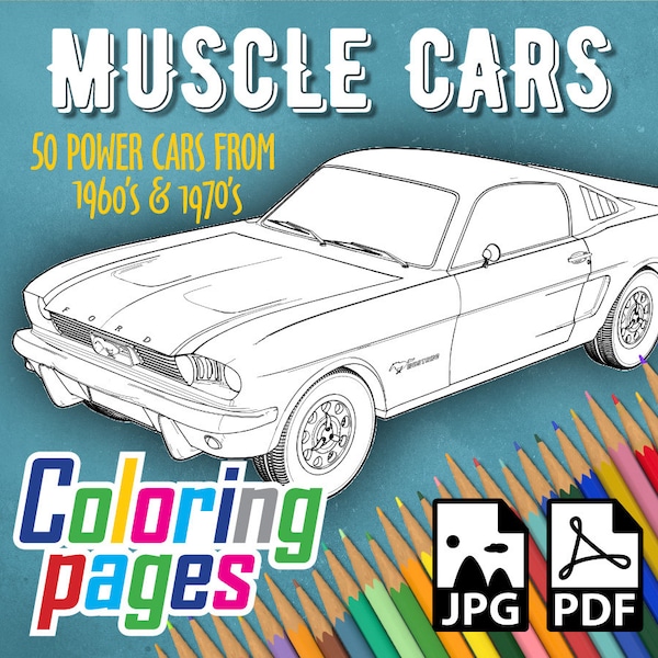 Muscle Cars Coloring Book, 50 American Classic Cars Coloring Pages, Cars Coloring Pages, Cars Coloring Book download, 50 Muscle Cars JPG,PDF