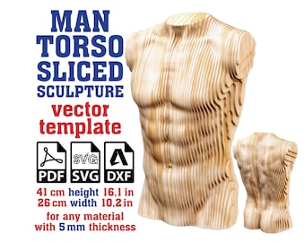 Man Torso Sculpture Sliced Vector template 41cm, Male Torso Sculpture, Parametric Man Torso, Man Statue, Male Statue, Man Body Svg, Dxf, Pdf