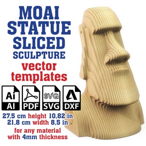 Moai Statue Sliced Sculpture Vector template, Moai Sculpture Laser Cut, Moai Statue Svg, Parametric sculpture, Cardboard, SVG, Ai, Pdf, Dxf
